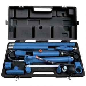 Coffret d'outils de redressage de carrosserie hydraulique 10 tonnes &ndash; V&eacute;rin avec levier et flexible &ndash; Rallonges hydrauliques incluses &ndash; Pour