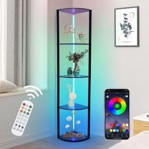 Lampadaire Etagere, 6 Temp&eacute;ratures de Couleur, avec bande led et tube, Lampe sur Pied decoration pour Salon, Chambre, &Eacute;tudier, Bureau,Lampadaire noir