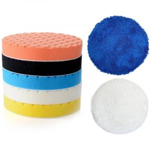 Lot de 7 tampons de polissage pour voiture de 150 mm - &Eacute;ponges de polissage en nid d'abeille - Kit de mousse de polissage polyvalente pour ponceuse