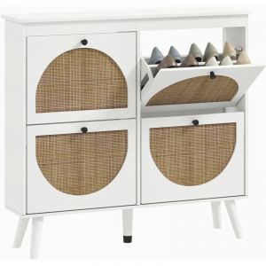 Meuble &agrave; chaussures 4 abattants 20 paires &eacute;tag&egrave;re r&eacute;glable style boh&egrave;me pieds en bois massif 105 x 24 x 97.5 cm blanc