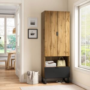 Okwish - Armoire-penderie - 1 pi&egrave;ce, 1 tiroir, un compartiment avec &eacute;tag&egrave;res r&eacute;glables, avec tringle &agrave; v&ecirc;tements