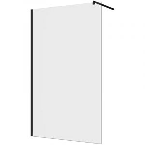 Douche de plain-pied 140 cm Profil&eacute;s aluminium noir mat Verre transparent 8mm avec traitement anti-calcaire h200 R&eacute;glable 138-140cm - R&eacute;versible Mod.