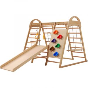 Aire de jeux 7 en 1 pour enfant, balançoire, échelle d'escalade, toboggan, filet d'escalade, pierre d'escalade en plastique
