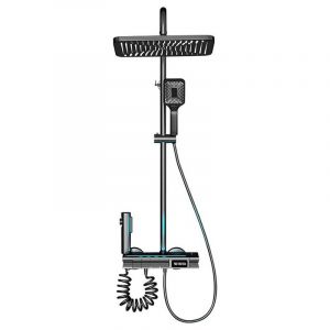 Crea - Système de douche avec thermostat, écran numérique led Ensemble de douche à effet pluie Ensemble de douche gris canon Ensemble de colonne de