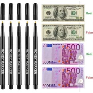 12 pi&egrave;ces marqueurs de d&eacute;tecteur de faux billets de stylo de contrefa&ccedil;on pour les billets d'euro USD RMB et d'autres pays ch&egrave;que de tr&eacute;sorerie-or
