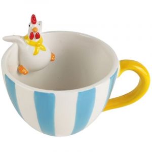Tasse d&eacute;corative originale en porcelaine bleue, motif poule, id&eacute;ale pour le caf&eacute; ou le th&eacute;, style boh&egrave;me. Cadeau id&eacute;al pour la cuisine.