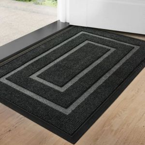 Gris fonc&eacute;, 60&90cm 24&35 Tapis d'entr&eacute;e encadr&eacute; Teslin, paillasson d'entr&eacute;e de maison, antid&eacute;rapant, r&eacute;sistant &agrave; l'usure, sans lavage.