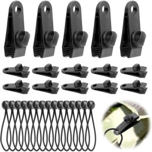SNQ - 15 pièces Pince pour bache et 15 pièces tendeur Elastique tendeur bache 15CM Fixation bache Multifonction Attache bache pour tentes,