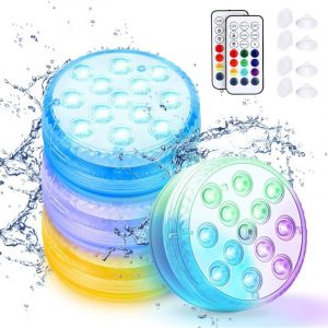 Lumi&egrave;re LED Submersible, Lumi&egrave;res Sous Marines 16 Couleurs, 13 Perles LED Lampe Piscine avec T&eacute;l&eacute;commande RF, Lumi&egrave;res de Baignoire &Eacute;tanche(4 Pi&egrave;ce)