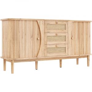 Fairwhale - Commode rotin &agrave; portes coulissantes - &Eacute;tages r&eacute;glables & plateau arrondi - Buffet &eacute;l&eacute;gant Naturel