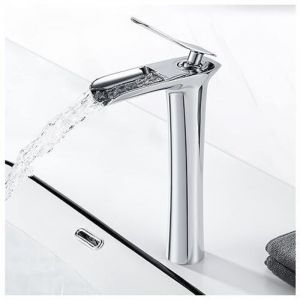 Modern Robinet Lavabo Cascade Haut, Robinet Mitigeur Lavabo Haut en Laiton, Robinet Cascade Eau Chaude et Froide Disponible , Chrom&eacute;