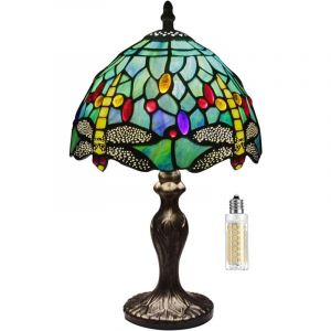 Lampe Tiffany, lampe baroque, abat-jour en verre coloré, lampe de table rétro vintage, lampe de chevet, bureau, étude - (libellule verte)