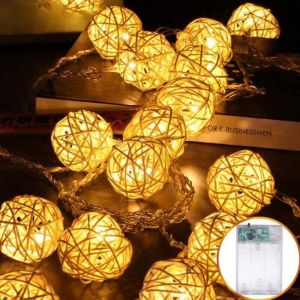 Guirlande lumineuse LED boules en rotin, 5 m, 40 LED, &agrave; P&ocirc;les, &eacute;tanche, IP44 Boules en rotin, Guirlande lumineuse, D&eacute;coration de No&euml;l pour mariage,