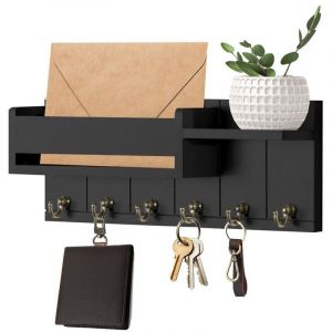 Bois Boite a Clef,Bo&icirc;te &agrave; cl&eacute;s en bois avec 6 crochets &agrave; cl&eacute;s,Bo&icirc;te &agrave; cl&eacute;s moderne,Porte-cl&eacute;s mural pour salon, cuisine, chambre &agrave; coucher, Noir