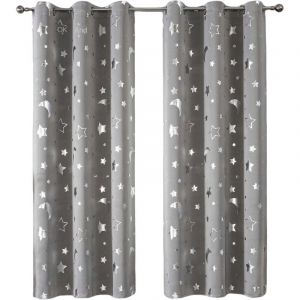 Rideaux occultants pour enfants avec lune et &eacute;toile pour chambre &agrave; coucher - Rideaux et rideaux d&eacute;coup&eacute;s avec &oelig;illets pour chambre d'enfant - Rideaux