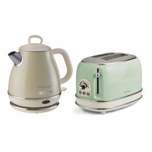 Pack Ariete 1 Bouilloire Electrique 1L Sans Fil Vintage Beige + 1 Grille-pain 2 fentes Thermostat 6 positions Vert