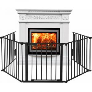 YARDIN Grille de Chemin&eacute;e avec Porte Grille de Four en M&eacute;tal, Portail de Chemin&eacute;e Protection Enfant Pliable Longueur Totale, Portail de Configuration