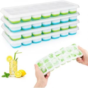 Lot de 4 Bacs &agrave; Gla&ccedil;ons en Silicone avec Couvercle, Moule a Glacon Empilable, Certifi&eacute; LFGB et sans Bpa, Glacon Moule Reutilisable pour Whisky,