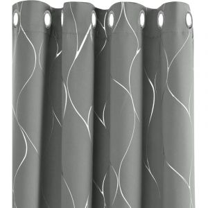 Lot de 2 Rideau Occultant Rideau Salon Isolant Thermique Anti Froid a Oeillets avec Motif Argente Gris Clair 140x245cm