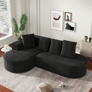 Canapé d'angle Modulable en l Velours Côtelé 3 Places,Canapé combinable design Cloud,Assis profond,Sans Montage,265x165x67cm,Noir