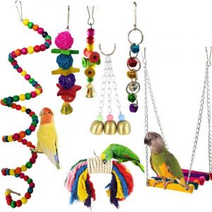 Jouet Perroquet 7 PièCes Oiseau Perroquet Suspendu Cloche BalançOire Cage Jouets Oiseau BalançOire Jouets Oiseau à MâCher Jouets pour Perruche