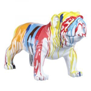 Statue chien avec coulures peintures multicolores H38 cm - bulldog 03