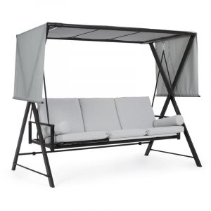 Bizzotto - Balancelle convertible et couverte 3 personnes en aluminium gris