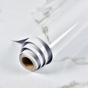 Papier Adhesif pour Meuble de Marbre, 40 x 500 cm Papier Peint en Marbre, Film Autocollant Gris Blanc Papier Adh&eacute;sif pour Comptoirs de Cuisine Salle