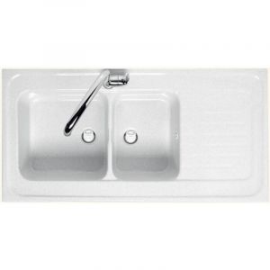 Evier céramique blanc Ewi IRÈNE à poser 2 bacs 1 égouttoir