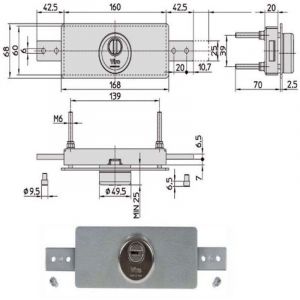 Serrure pour volets roulants 2 points de verrouillage, ouverture droite 1.8271 Viro