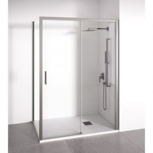 Paroi de douche angulaire 1 coulissante + 2 fixes - Verre 6mm - Argent Brillant - Largeur 155-160 x 87-90cm - Porte gauche - Hauteur 195cm
