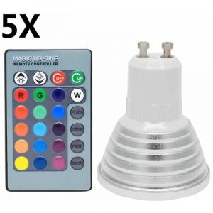 FOREHILL 5X GU10 Ampoule Couleur 3W RGB LED 16 Changement de couleur AC85-265V avec Télécommande Infrarouge