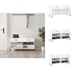 Banc à chaussures blanc 102x35x55 cm bois d'ingénierie - Meuble Range Chaussure - Banc Rangement Chaussures - Meuble Entrée - Rangement Chaussures