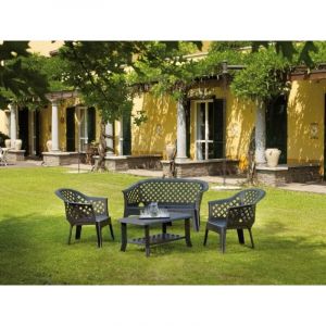 Progarden - Ensemble d'extérieur composé de 2 fauteuils 1 banc 1 table basse, Made in Italy, couleur anthracite