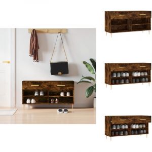 Banc &agrave; chaussures ch&ecirc;ne fum&eacute; 102x35x55 cm bois d'ing&eacute;nierie - Meuble &agrave; Chaussures - Banc Chaussure - Range Chaussures - Rangement Chaussures - Meuble
