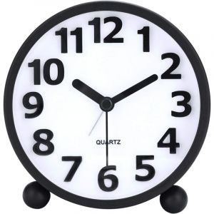 R&eacute;veil Matin Analogique Silencieux, M&eacute;tal Noir Gros Chiffres 3D, Fonction Snooze, avec la Lumi&egrave;re de Nuit, Horloge de Table sans Tic-tac R&eacute;veil de