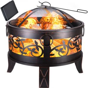 Gardebruk - Brasero Rond Ø67 cm en Acier Imitation Rouille Protection Anti-Étincelles Jardin Terrasse Cheminée d'Extérieur