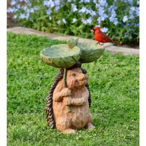 Bain d'oiseau extérieur,mangeoire à oiseaux hérisson fontaine à base de résine pour décorer la cour