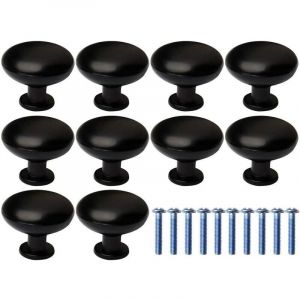 Boutons de Porte, 10Pcs Tiroir de Porte Poign&eacute;e Bouton Poign&eacute;e de Meuble, Rond Noir Boutons Poign&eacute;e pour Placards de Cuisine(avec 10 vis de fixation)