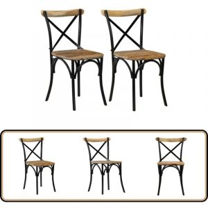 Vidaxl - Chaises à dossier croisé lot de 2 noir bois de manguier solide - Chaise De Salle à Manger - Chaise Moderne - Chaise En Bois - Chaise Design