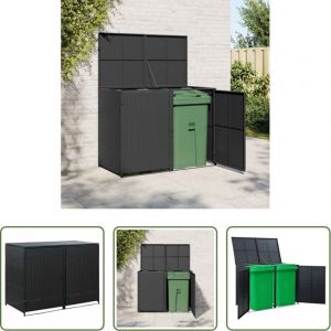 Abri poubelle roulettes - Abris pour poubelle double R&eacute;sine tress&eacute;e Noir 148x80x111 cm