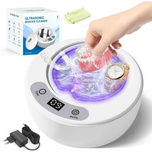 Nettoyeur Ultrasons 49000Hz avec Lampe UV, 5 Mode Nettoyeur Gouttiere Dentaire, Ultrasonic Cleaner, 200ml Bac Ultrason pour Prothèses Dentaires