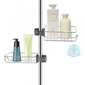 2x Étagère Douche Sans Percage Inox, Étagère Salle de Bain Télescopique Inoxydable, Tablette Support Douche, Porte Savon Barre Douche, Serviteur