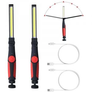 Lot de 2 lampes de travail led rechargeables,lampe de travail magnétique sous le capot, lampe de travail cob sans fil alimentée par batterie pour