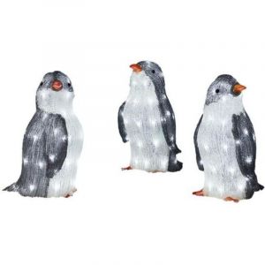 Lot de 3 Sculpture Pingouin lumineux Ornements créatifs Décoration de Noël jardin pelouse