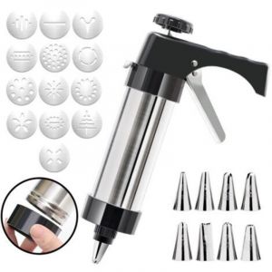 Pistolet &agrave; Patisserie, Presse &agrave; P&acirc;tisserie en Acier Inoxydable, Machine &agrave; Biscuits, Presse &agrave; Biscuits Avec 13 Gabarits, 8 Douilles, Machine &agrave;