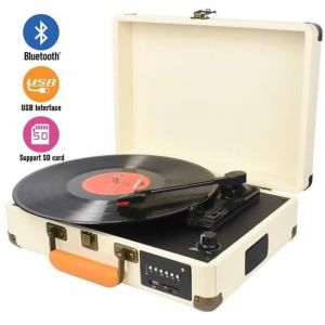 DIGITNOW Bluetooth Platine Vinyle,Retro LP Platine 3 Vitesse avec Haut-parleurs Int&eacute;gr&eacute;s,Portable Tourne-Disque Vinyle &agrave; MP3 Con