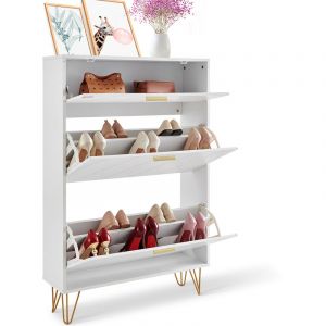 Meuble de Rangement a Chaussures avec 3 Abattants Armoire a Chaussures Grande Capacite en Panneau Agglomere Range-Chaussures pour Talons Bottes