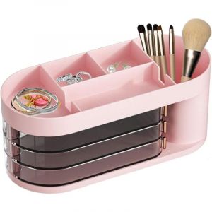Lntyq Boîte de Rangement de Maquillage, vitrines de cosmétiques, Boîte de Rangement de Bijoux, Vitrines cosmétiques Anti-poussière avec 3 tiroirs,