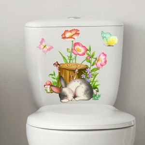 Shining House - 30 25 cm 2 pi&egrave;ces fleur papillon lapin auto-adh&eacute;sif couvercle de toilette autocollants dr&ocirc;le Pvc &eacute;tanche si&egrave;ge de toilette